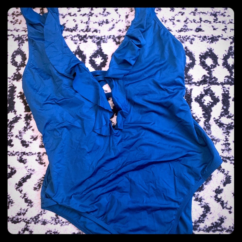 Blue One Peice Ruffle Swim